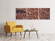 Laden Sie das Bild in den Galerie-Viewer, Panorama Leinwandbild 3-teilig Viele Kaffeebohnen