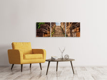 Laden Sie das Bild in den Galerie-Viewer, Panorama Leinwandbild 3-teilig Steintreppe
