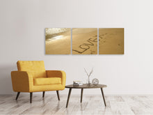 Laden Sie das Bild in den Galerie-Viewer, Panorama Leinwandbild 3-teilig Zeichen im Sand