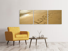 Laden Sie das Bild in den Galerie-Viewer, Panorama Leinwandbild 3-teilig Zeichen im Sand