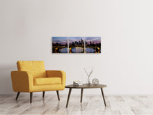Laden Sie das Bild in den Galerie-Viewer, Panorama Leinwandbild 3-teilig Skyline in romantischer Stimmung