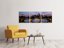 Laden Sie das Bild in den Galerie-Viewer, Panorama Leinwandbild 3-teilig Skyline in romantischer Stimmung