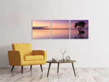 Laden Sie das Bild in den Galerie-Viewer, Panorama Leinwandbild 3-teilig Sonnenuntergang am Baum im Wasser
