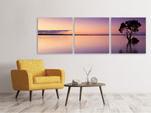 Laden Sie das Bild in den Galerie-Viewer, Panorama Leinwandbild 3-teilig Sonnenuntergang am Baum im Wasser