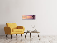 Laden Sie das Bild in den Galerie-Viewer, Panorama Leinwandbild 3-teilig Sonnenuntergang am Baum im Wasser