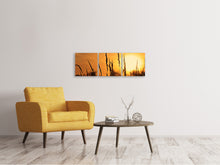 Laden Sie das Bild in den Galerie-Viewer, Panorama Leinwandbild 3-teilig Sonnenaufgang auf dem Feld