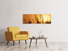 Laden Sie das Bild in den Galerie-Viewer, Panorama Leinwandbild 3-teilig Sonnenaufgang auf dem Feld