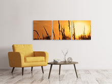 Laden Sie das Bild in den Galerie-Viewer, Panorama Leinwandbild 3-teilig Sonnenaufgang auf dem Feld
