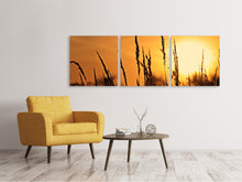 Laden Sie das Bild in den Galerie-Viewer, Panorama Leinwandbild 3-teilig Sonnenaufgang auf dem Feld