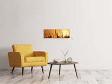 Laden Sie das Bild in den Galerie-Viewer, Panorama Leinwandbild 3-teilig Sonnenaufgang auf dem Feld