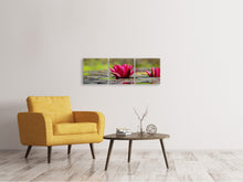 Laden Sie das Bild in den Galerie-Viewer, Panorama Leinwandbild 3-teilig Rotes Seerosen Duo