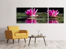 Laden Sie das Bild in den Galerie-Viewer, Panorama Leinwandbild 3-teilig Seerosen Duo in pink