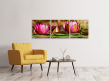 Laden Sie das Bild in den Galerie-Viewer, Panorama Leinwandbild 3-teilig Rotes Seerosen Trio