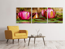 Laden Sie das Bild in den Galerie-Viewer, Panorama Leinwandbild 3-teilig Rotes Seerosen Trio