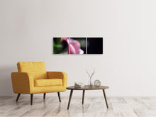 Laden Sie das Bild in den Galerie-Viewer, Panorama Leinwandbild 3-teilig Calla in lila