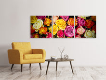 Laden Sie das Bild in den Galerie-Viewer, Panorama Leinwandbild 3-teilig Viele bunte Rosenblüten