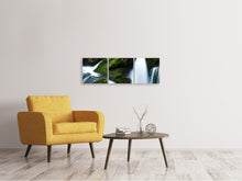 Laden Sie das Bild in den Galerie-Viewer, Panorama Leinwandbild 3-teilig Wilder Wasserfall