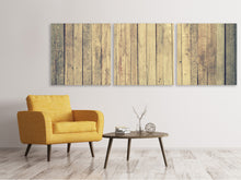 Laden Sie das Bild in den Galerie-Viewer, Panorama Leinwandbild 3-teilig Bretter Wand