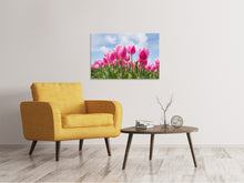 Laden Sie das Bild in den Galerie-Viewer, Leinwandbild Tulpenfeld in rosa