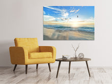Laden Sie das Bild in den Galerie-Viewer, Leinwandbild Die Möwen und das Meer bei Sonnenaufgang