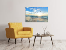 Laden Sie das Bild in den Galerie-Viewer, Leinwandbild Die Möwen und das Meer bei Sonnenaufgang