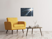 Laden Sie das Bild in den Galerie-Viewer, Leinwandbild Hubschrauber über Wolkenkratzer