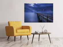 Laden Sie das Bild in den Galerie-Viewer, Leinwandbild Seebrücke bei Nacht