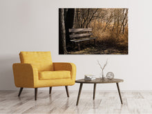 Laden Sie das Bild in den Galerie-Viewer, Leinwandbild Holzbank im Wald