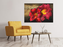 Laden Sie das Bild in den Galerie-Viewer, Leinwandbild Lilien Blüten mit Wassertropfen