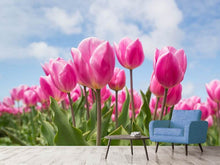 Laden Sie das Bild in den Galerie-Viewer, Fototapete Tulpenfeld in rosa