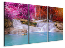 Laden Sie das Bild in den Galerie-Viewer, Leinwandbild 3-teilig Paradiesischer Wasserfall