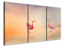 Laden Sie das Bild in den Galerie-Viewer, Leinwandbild 3-teilig Romantische Flamingos