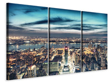 Laden Sie das Bild in den Galerie-Viewer, Leinwandbild 3-teilig Skyline Manhattan Citylights