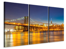 Laden Sie das Bild in den Galerie-Viewer, Leinwandbild 3-teilig Skyline NY Williamsburg Bridge