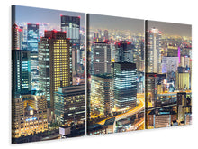 Laden Sie das Bild in den Galerie-Viewer, Leinwandbild 3-teilig Skyline Osaka im Lichtermeer