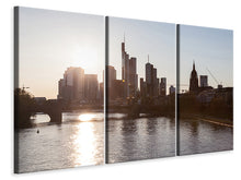 Laden Sie das Bild in den Galerie-Viewer, Leinwandbild 3-teilig Skyline Sonnenaufgang bei Frankfurt am Main