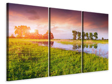 Laden Sie das Bild in den Galerie-Viewer, Leinwandbild 3-teilig Sonnenuntergang am See