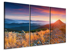 Laden Sie das Bild in den Galerie-Viewer, Leinwandbild 3-teilig Sonnenuntergang in den Alpen