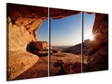 Laden Sie das Bild in den Galerie-Viewer, Leinwandbild 3-teilig Sonnenuntergang vor der Höhle