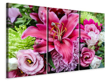 Laden Sie das Bild in den Galerie-Viewer, Leinwandbild 3-teilig Blumenstrauss mit Lilie
