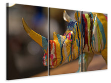 Laden Sie das Bild in den Galerie-Viewer, Leinwandbild 3-teilig Buntes Rino