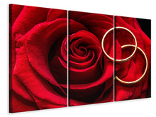 Laden Sie das Bild in den Galerie-Viewer, Leinwandbild 3-teilig Eheringe auf der Rose