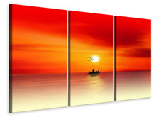Laden Sie das Bild in den Galerie-Viewer, Leinwandbild 3-teilig Ein Fischer im Sonnenuntergang