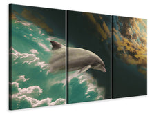 Laden Sie das Bild in den Galerie-Viewer, Leinwandbild 3-teilig Faszination Delfin