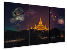 Laden Sie das Bild in den Galerie-Viewer, Leinwandbild 3-teilig Feuerwerk am Tempel