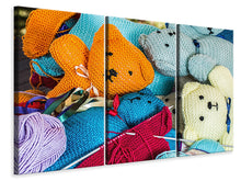 Laden Sie das Bild in den Galerie-Viewer, Leinwandbild 3-teilig Gestrickte Teddys
