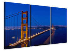 Laden Sie das Bild in den Galerie-Viewer, Leinwandbild 3-teilig Golden Gate bei Nacht