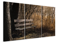 Laden Sie das Bild in den Galerie-Viewer, Leinwandbild 3-teilig Holzbank im Wald