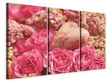 Laden Sie das Bild in den Galerie-Viewer, Leinwandbild 3-teilig Romantische Rosen mit Herz