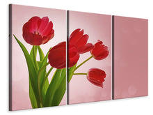 Laden Sie das Bild in den Galerie-Viewer, Leinwandbild 3-teilig Roter Tulpenstrauss